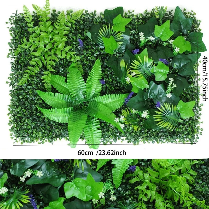 One rectangular Fern Mix artificial foliage panel, shown with its dimensions